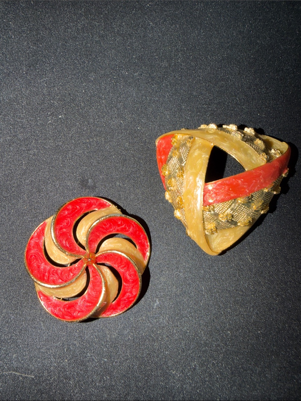 Lisner Gold and Pink Vintage Enamel Brooches - signed